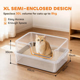 PawHut XL Stainless Steel Cat Litter Tray with Lid, Scoop and Mat – High-Sided Litter Box, Light Grey