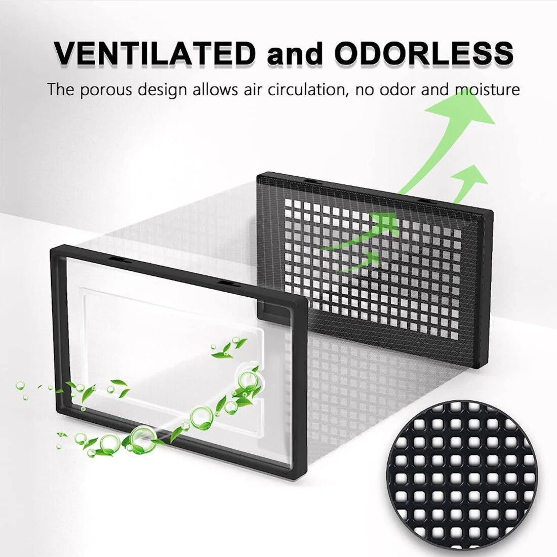 Set of 12 Stackable Clear-Door Shoe Boxes, Plastic Storage Bins, 33 x 23 x 14cm, Black