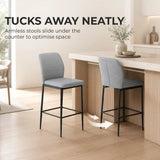 HOMCOM Set of 2 Velvet Bar Stools with Backrest and Footrest – Modern Steel Frame Kitchen Counter Stools, Grey