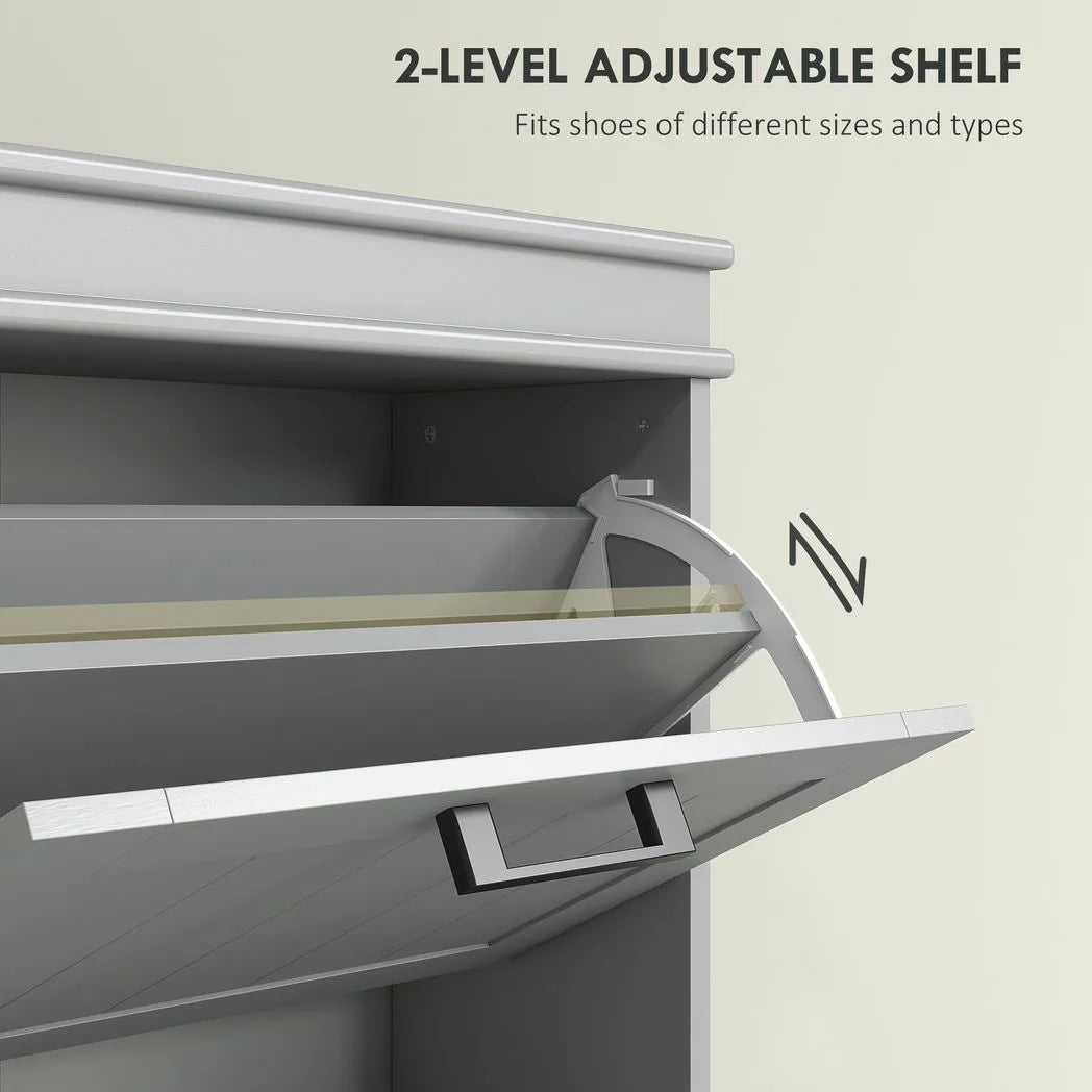 HOMCOM Slim Shoe Cabinet with 3 Flip Drawers, Holds 15 Pairs, 117.5 x 54 x 24 cm – Grey