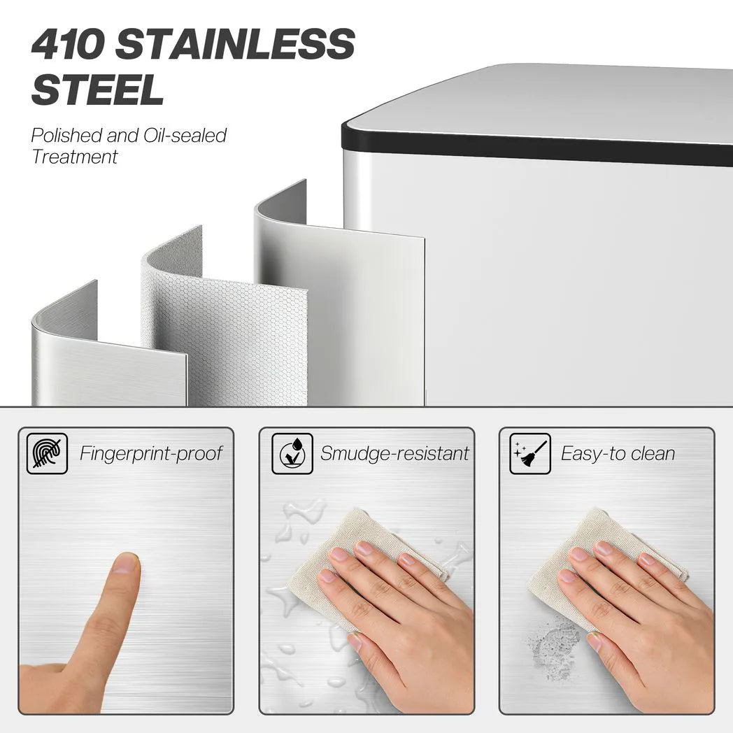 HOMCOM 50L Dual Compartment Pedal Bin with Soft Close Lid, Deodoriser Holders – Stainless Steel Kitchen Bin, Silver
