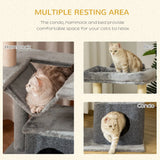 PawHut 90cm Cat Tree with Sisal Posts, Condo, Hammock & 2 Hanging Toys – Indoor Cat Tower, Grey