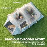 Outsunny Inflatable Camping Tent with Air Pump & 2 Rooms – Easy Setup 2–3 Person Blow Up Tent, Light Blue