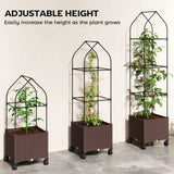 Outsunny Self-Watering Raised Garden Bed with Trellis & Lockable Wheels – 40 x 40 x 182cm, Brown
