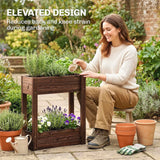 Outsunny 2-Tier Wooden Raised Planter – Elevated Garden Bed on Legs with Liner and Drainage Holes, 70cm
