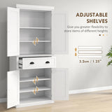 HOMCOM Kitchen Storage Cabinet with Drawer and Adjustable Shelves, Traditional Beadboard Style – White