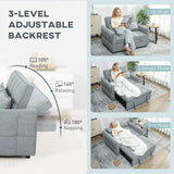 HOMCOM 2 Seater 3-in-1 Sofa Bed with Click-Clack Backrest and 2 Pillows – Convertible Sleeper Sofa, Grey