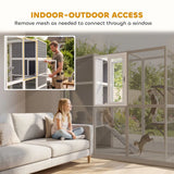 PawHut 4-Tier Wooden Catio Outdoor Cat Enclosure with Sun Roof, Resting Rooms, 3 Platforms & Window, Grey