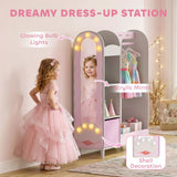 AIYAPLAY Kids Clothing Rack Wardrobe with Glowing Lights Mirror, Fabric Drawer and Shelves, Ages 3–8 – Bedroom, Pink