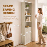 HOMCOM Slim Bookcase with Open Cubbies, Double-Door Cabinet & Adjustable Shelf – Anti-Tip Storage, Oak Wood Effect