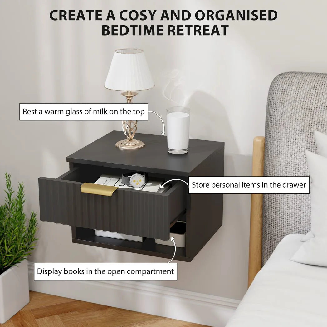 HOMCOM Floating Nightstands Set of 2 with Soft-Close Drawer – Modern Wall Mounted Bedside Tables, Black