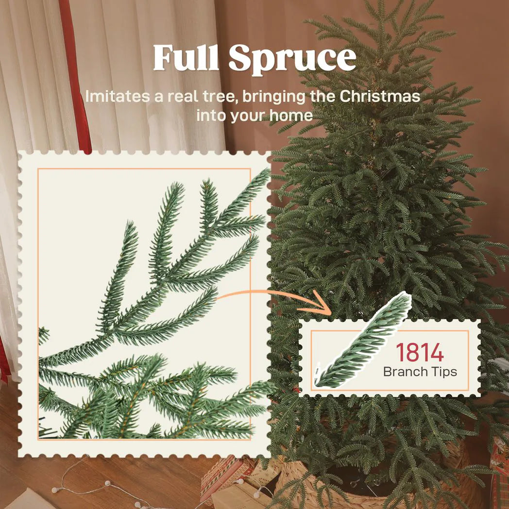 HOMCOM 6ft Full Spruce Artificial Christmas Tree with 1814 Realistic Tips – Easy Assembly, Green