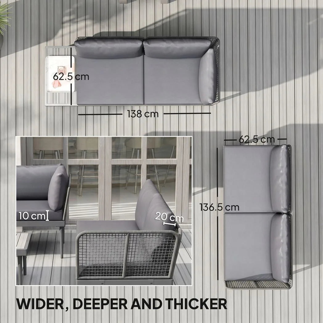 Outsunny Three-Piece L-Shaped Rattan Garden Sofa Set with Wood-Top Coffee Table and Thick Cushions – Grey