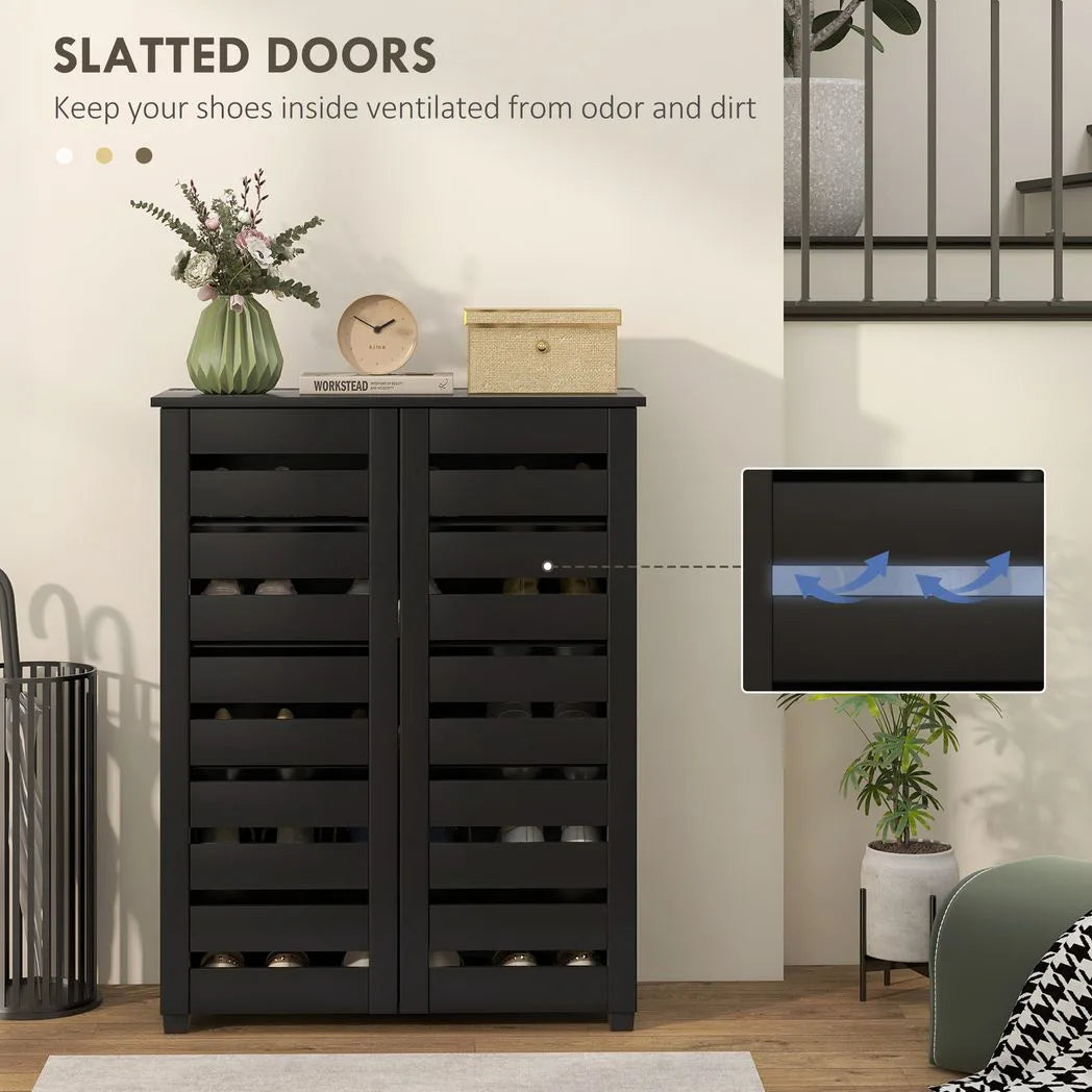 HOMCOM 5-Tier Narrow Shoe Cabinet with Slatted Doors and Adjustable Shelves – Holds 15 Pairs, Black