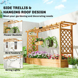 Outsunny Wooden Raised Planter with Trellis, Hanging Roof and 8 Drainage Holes – Fir Wood Garden Bed