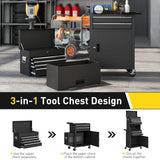 HOMCOM Three-Part Steel Locking Tool Chest with Wheels, 6 Drawers and Side Pegboard – Garage Storage, Black