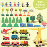 AIYAPLAY 133-Piece Wooden Train Set with Battery-Powered Engine, Crane & Storage Box – Toy Train for Ages 3+