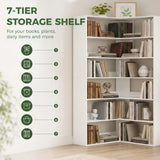 HOMCOM 7-Tier L-Shaped Corner Bookcase with Rear Guards and Anti-Tip Hardware – Bookshelf, White Wood Effect