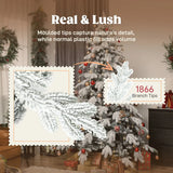 HOMCOM 7ft Super Flocked Christmas Tree with 1866 Branches – Full-Bodied Snowy Artificial Tree, Green and White