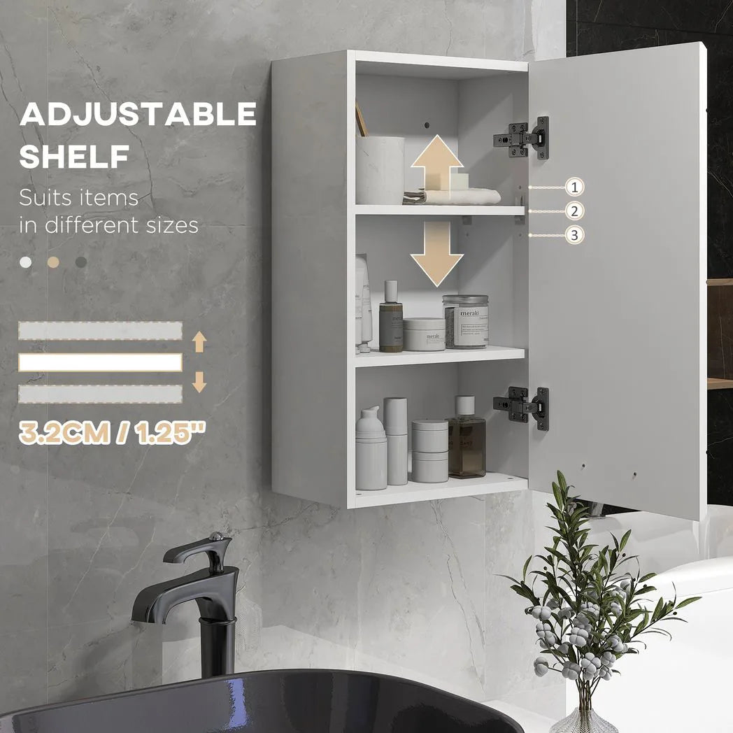 kleankin High Gloss Bathroom Wall Cabinet with Soft-Close Door and Adjustable Shelf – Storage, White