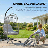 Outsunny Hanging Egg Chair with Stand – Indoor Outdoor Swing Chair with Foldable Basket, Cushions & Safety Strap, Light Grey
