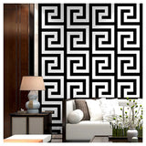 Debona Athena Greek Key Metallic Glitter Wallpaper, White and Black – 10m Roll