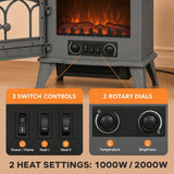 HOMCOM Freestanding Electric Fireplace with LED Flame, 1000W/2000W Log Burner and Overheat Safety, Grey