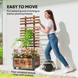 Outsunny Mobile Raised Garden Bed with Trellis and Wheels – Solid Wood Planter with Metal Corners, Brown