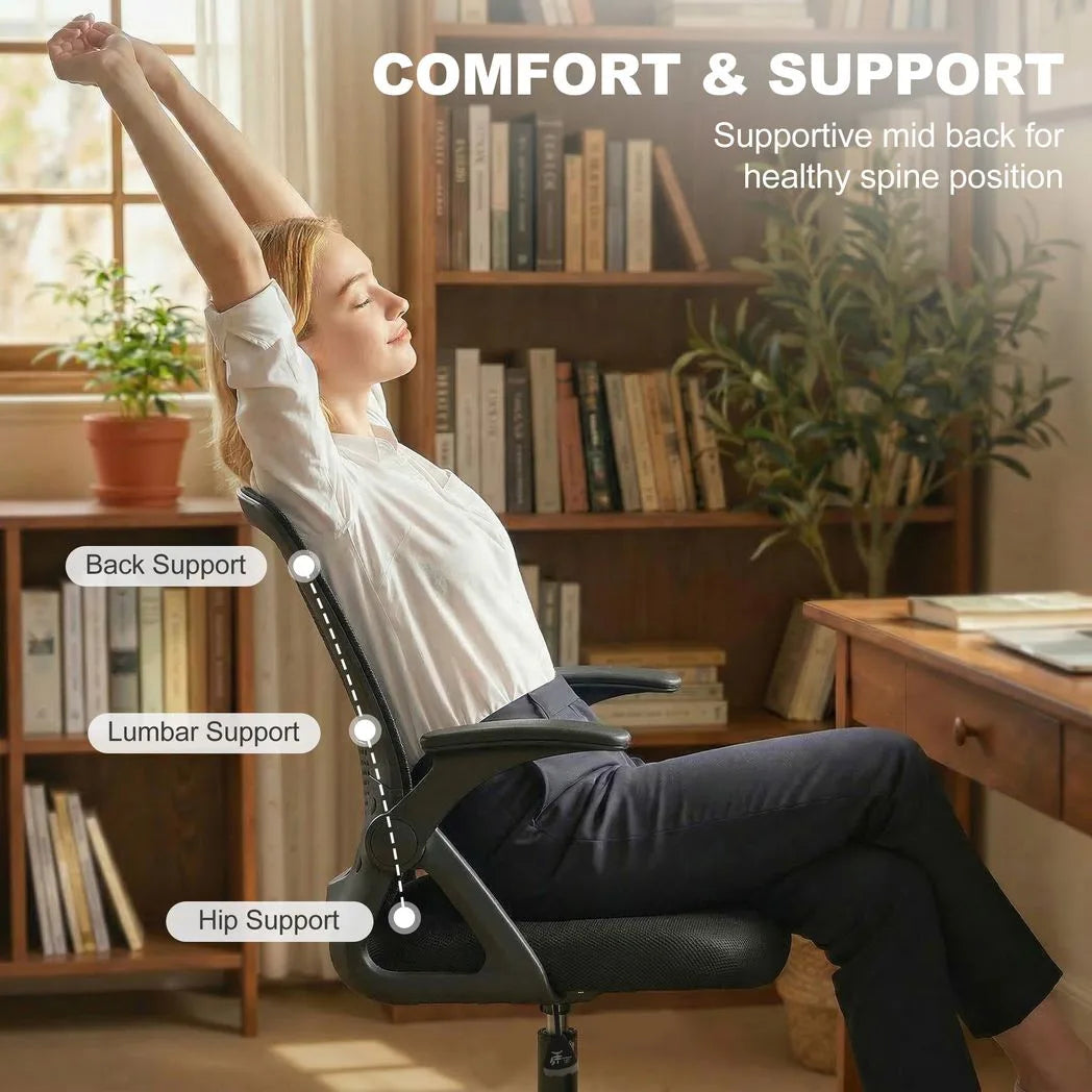 HOMCOM Painting Chair with Mesh Back, Adjustable Footrest & Flip-up Armrests – Sit-Stand Desk Chair, Black