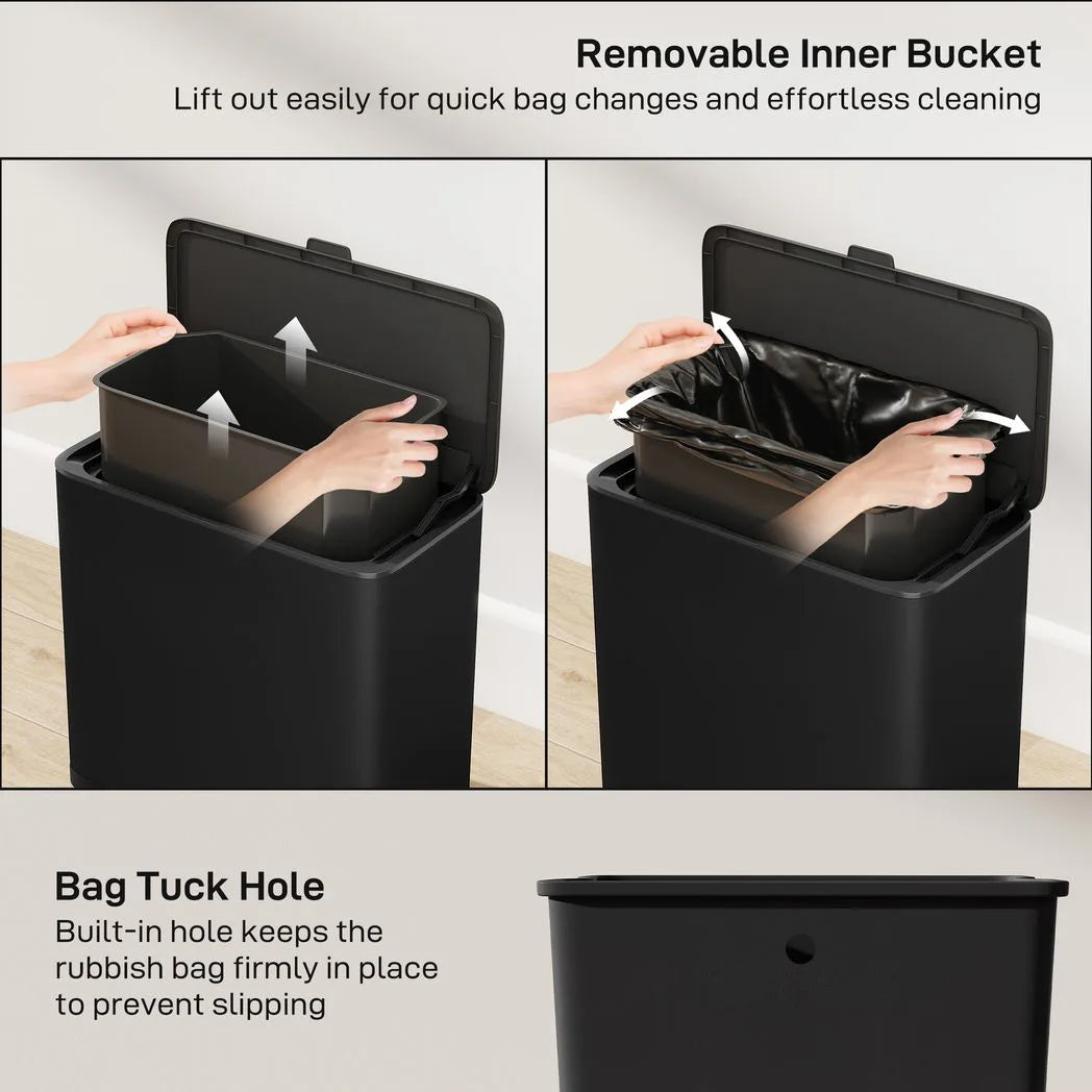 HOMCOM 8L Hanging Kitchen Bin with Lid and Removable Inner Bucket – Stainless Steel, Cabinet Door or Standing
