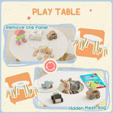 AIYAPLAY 3-Piece Kids Activity Table and Chairs Set with Storage Mesh Bag, Bear Backrests – White