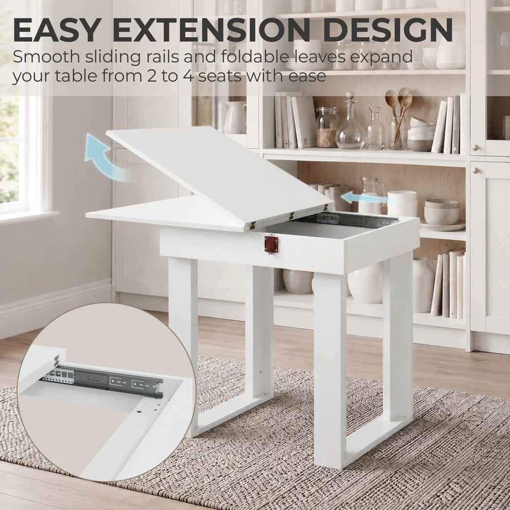 HOMCOM Folding Dining Table with Under-Table Storage – Extendable Kitchen Table for 4, White
