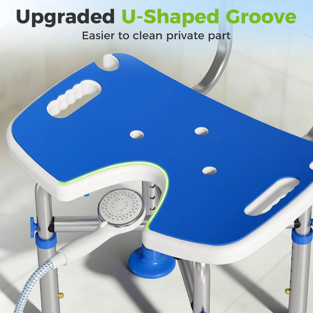 HOMCOM Shower Chair with U-Shaped Cutout, Padded Seat and Backrest, 150kg Capacity – Height Adjustable, Blue