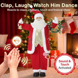 HOMCOM 150cm Life-Size Singing Santa Claus with Bell & Wreath – Animated Sound/Touch Christmas Decoration