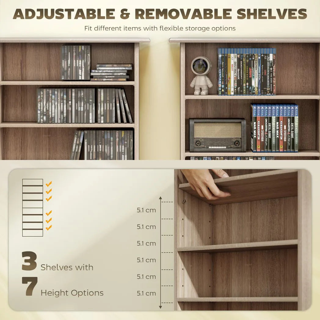 HOMCOM CD and DVD Storage Tower with 6 Adjustable Shelves, Holds 360 CDs – Natural Wood Finish