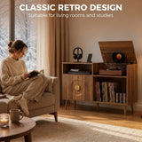 HOMCOM Record Player Stand with Vinyl Storage for up to 300 Albums – Flip-Top Compartment and Cabinet, Walnut