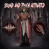 HOMCOM 170cm Animated Grim Reaper with Moving Head & Hands, Glowing Eyes and Sound – Halloween Animatronic Decoration