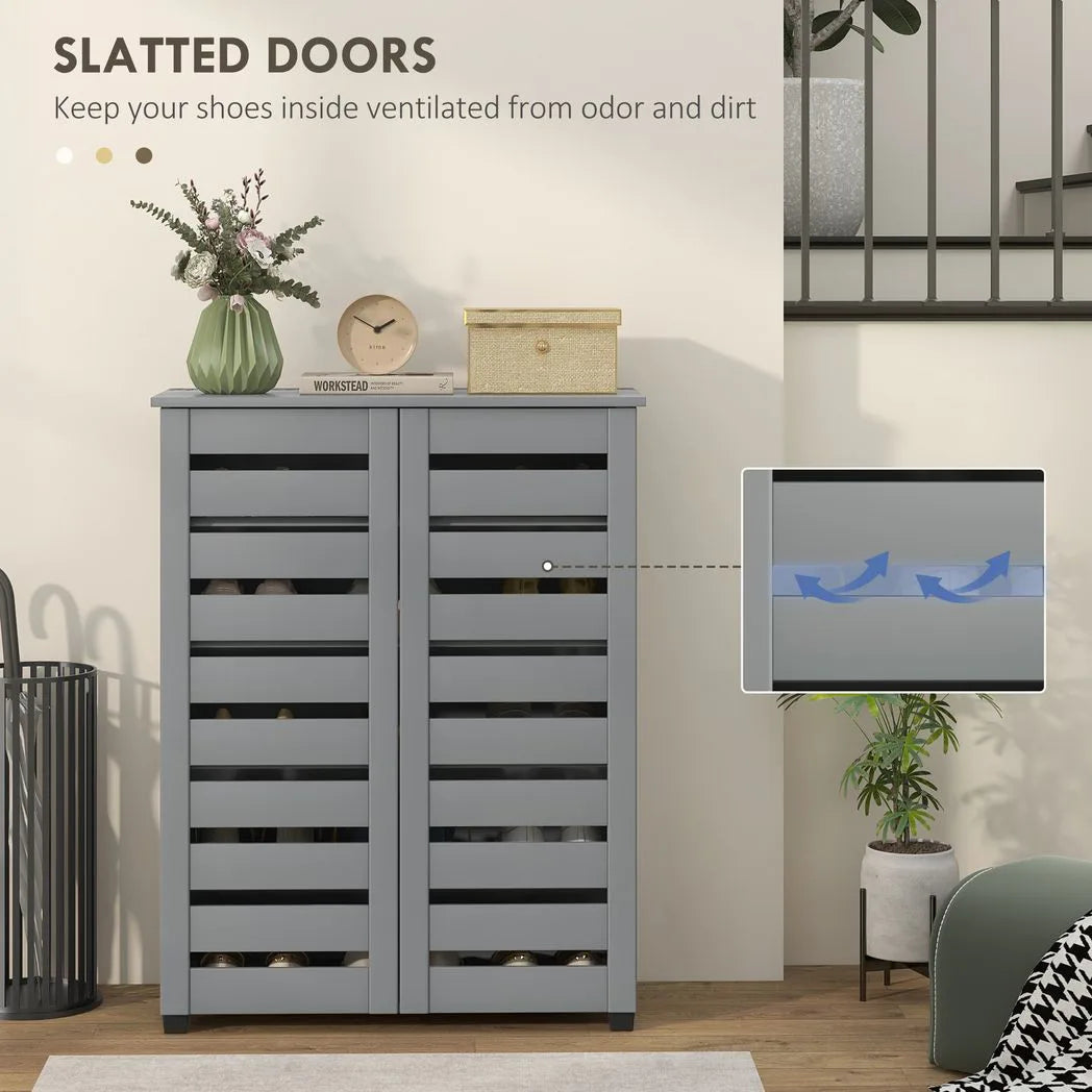 HOMCOM 5-Tier Narrow Shoe Cabinet with Slatted Doors and Adjustable Shelves – Holds 15 Pairs, Dark Grey