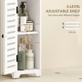 HOMCOM Slim Bathroom Floor Cabinet with Louvered Door, Open Shelf and Adjustable Shelf – Storage Unit, White