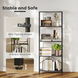 HOMCOM 5-Tier Industrial Bookcase with Metal Frame and Anti-Tipping Straps – Display Shelf, Dark Grey and Black