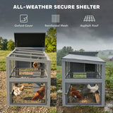 PawHut Large Chicken Coop with Covered Run, Nesting Box and Pull-Out Tray – Wooden Hen House, Asphalt Roof