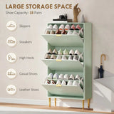 HOMCOM Slim 3-Drawer Shoe Cabinet with Gold Accents, 122.5 x 60 x 24cm, Light Green