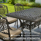 Outsunny 7-Piece Cast Aluminium Garden Dining Set for 6 with Cushions & Parasol Hole – Bronze Tone