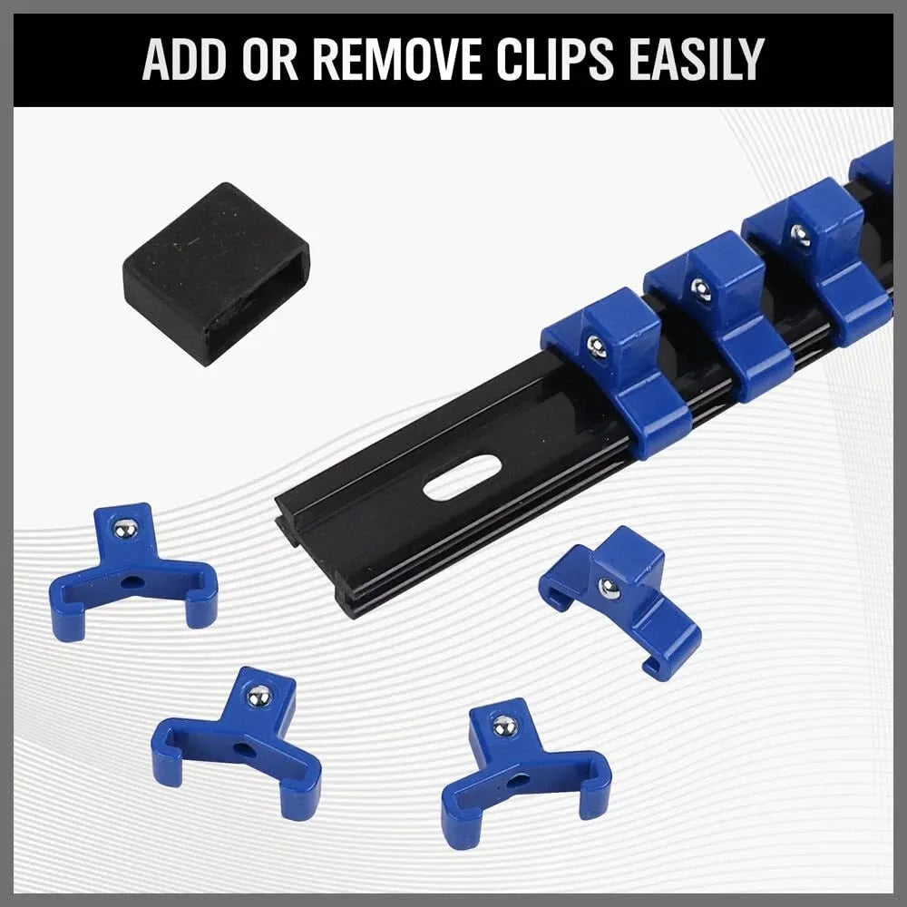 CASOMAN 6-Piece Socket Organiser Set for 1/4", 3/8" and 1/2" Drives – Wall-Mount ABS Socket Rails