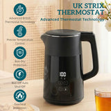 HOMCOM 1.7L Electric Kettle, 3kW Fast Boil with Strix Thermostat, LED Display and Keep Warm – Black