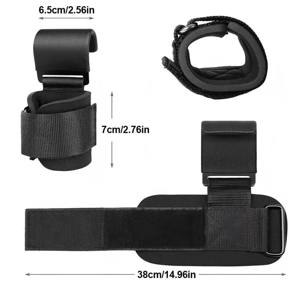 Weight Lifting Hooks with Padded Wrist Support Straps, 2 Pack – Coated Steel Deadlift Grips for Gym, Black