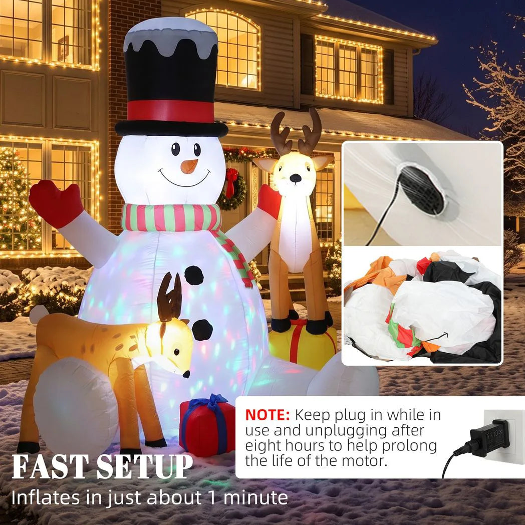 Outsunny 7ft Giant Christmas Inflatable Snowman with 2 Reindeer