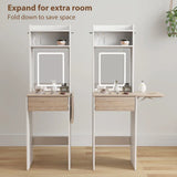 HOMCOM Small Vanity Desk with LED Mirror, Drop Leaf, Open Shelves and Drawer – Compact Dressing Table, White