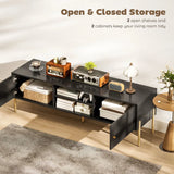 HOMCOM TV Stand for TVs up to 65" with 2 Open Shelves, 2 Cabinets and Gold Steel Legs – Black