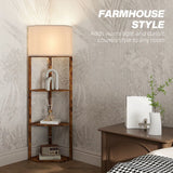 HOMCOM Corner Floor Lamp with 3 Storage Shelves & Pull Chain Switch – Tall Standing Lamp, Rustic Brown